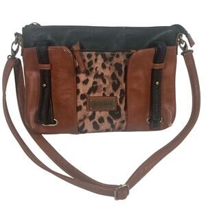 Anna Nova Vegan Leather and Cheetah Pattern Purse Shoulder Crossbody Adj Strap